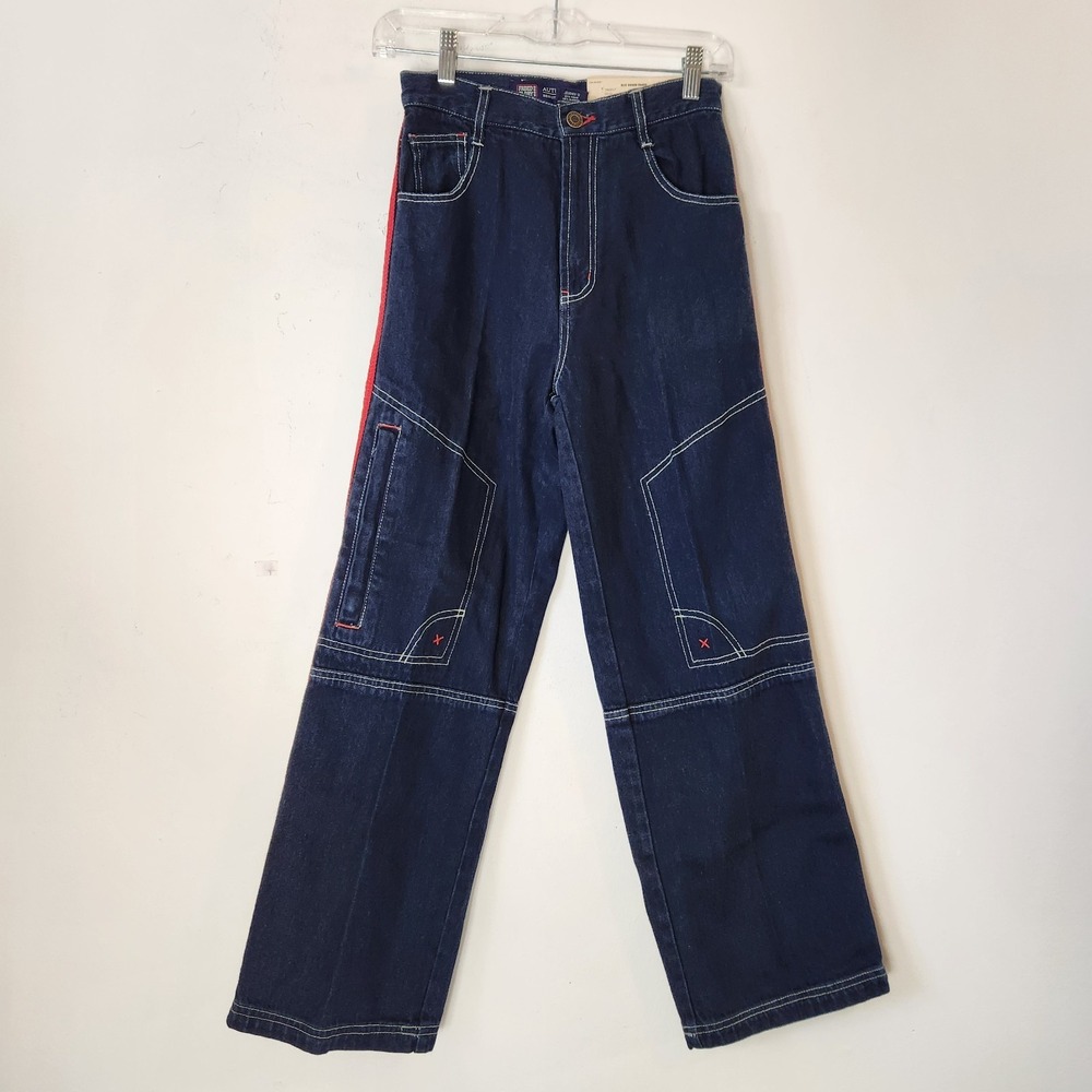New Vintage Y2K Boys Sz 12 Baggy Jeans Red Stripe Skater Carpenter Utility NWT